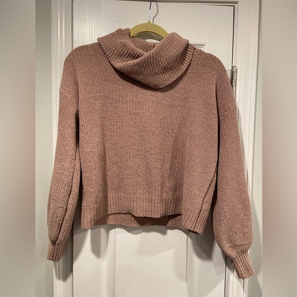 Pink Rose Size M Mauve Cowl Neck Long Sleeve Cropped Soft Chenille Knit Sweater - Picture 1 of 12